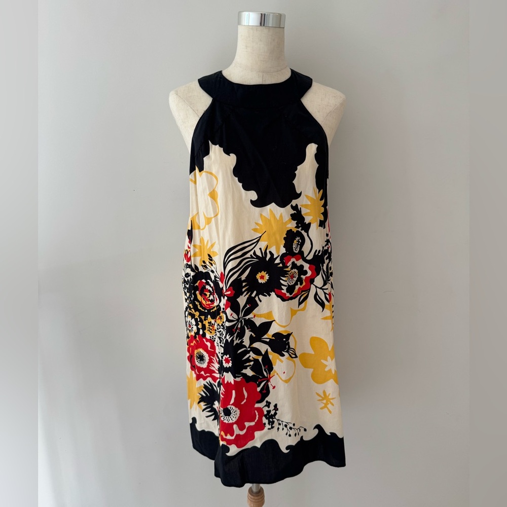 Floral Halter Dress - Black, Red, Yellow